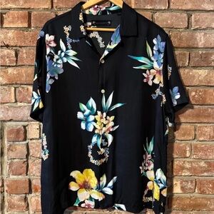 All Saints Black Shirt with Colorful Floral Design